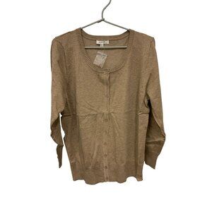 Active USA Womens Heather Taupe Lightweight Knit Button-Up Cardigan Sweater